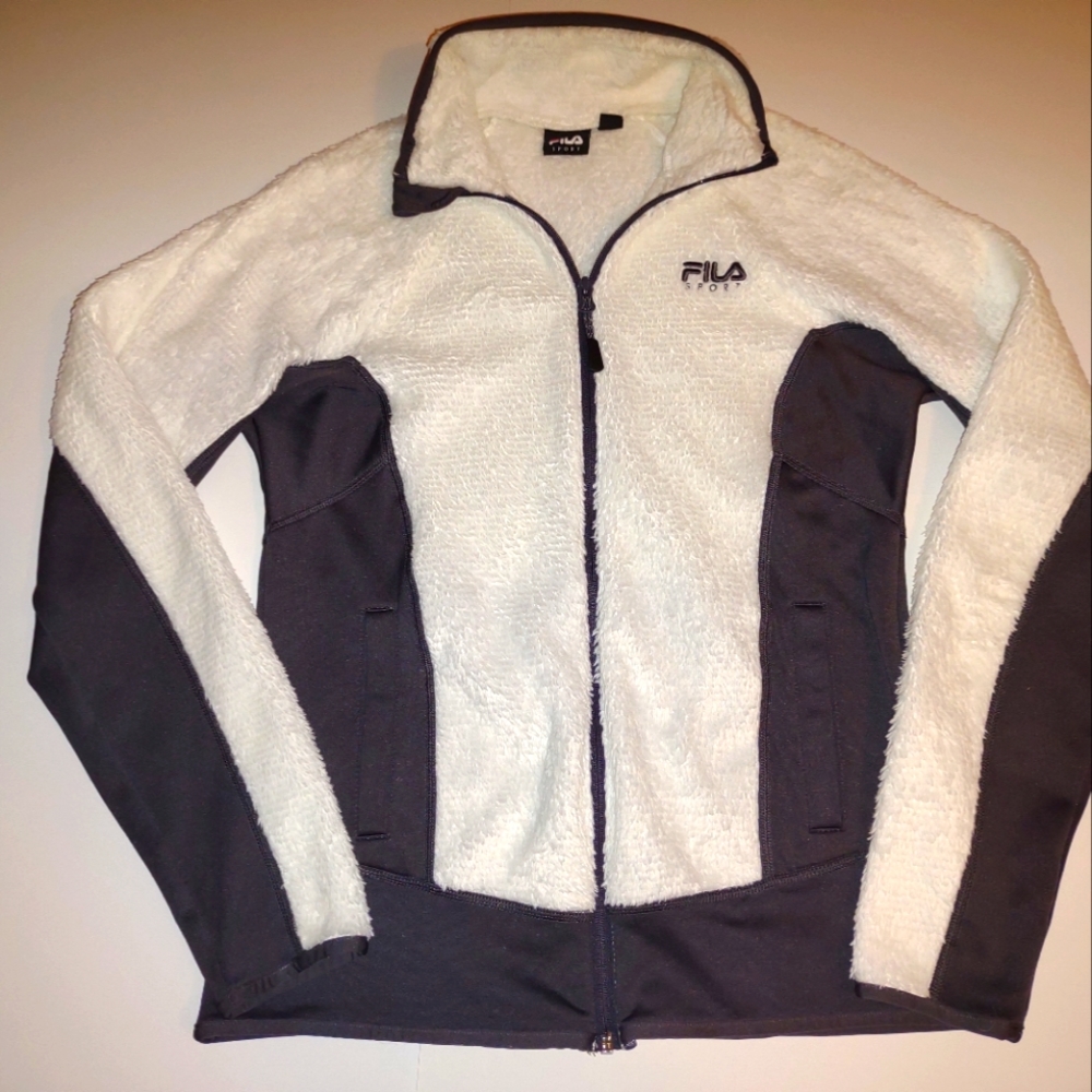 Women's Rare FILA Faux Fur Fuzzy Zip Up Sweater